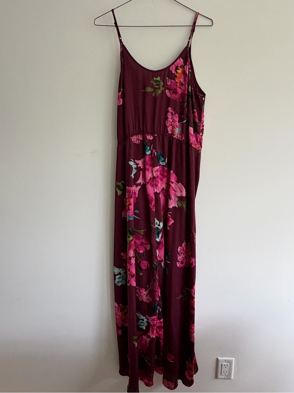 Xhilaration Burgundy Maxi Dress with Pink Floral Print